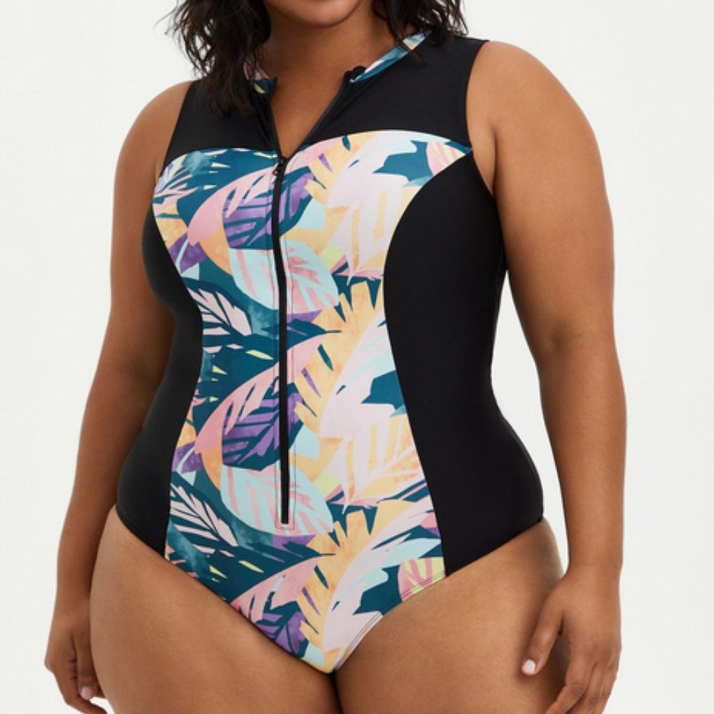 Torrid Swim Zip-Front Sleeveless RashGuard